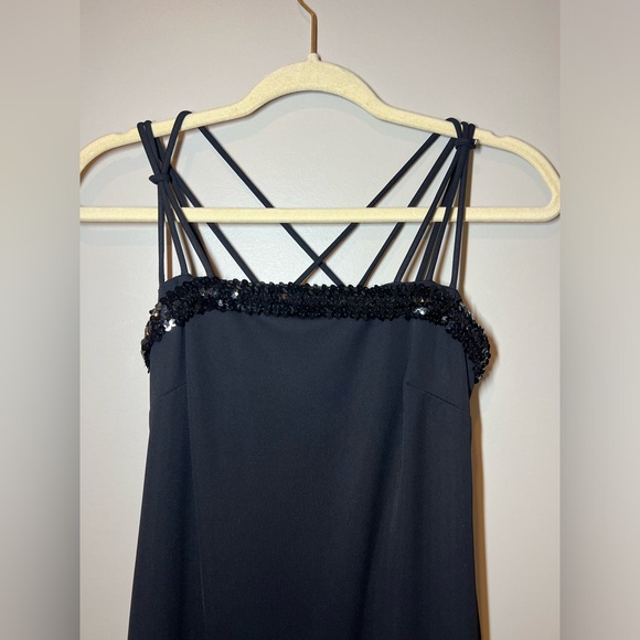 Vintage Y2K Black Cocktail Dress Slip Sequin Beaded Detail Mini Dress Size 3 - Picture 3 of 7